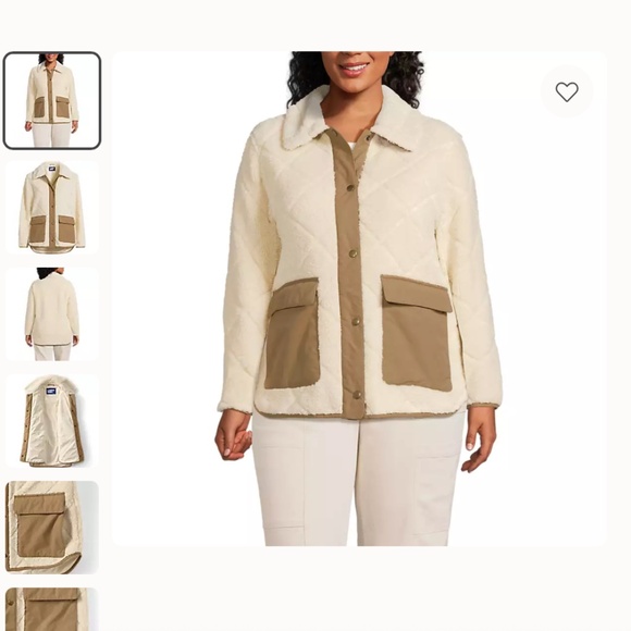 Fleece Sherpa Quilted Jacket Ivory/Tan - Picture 1 of 4